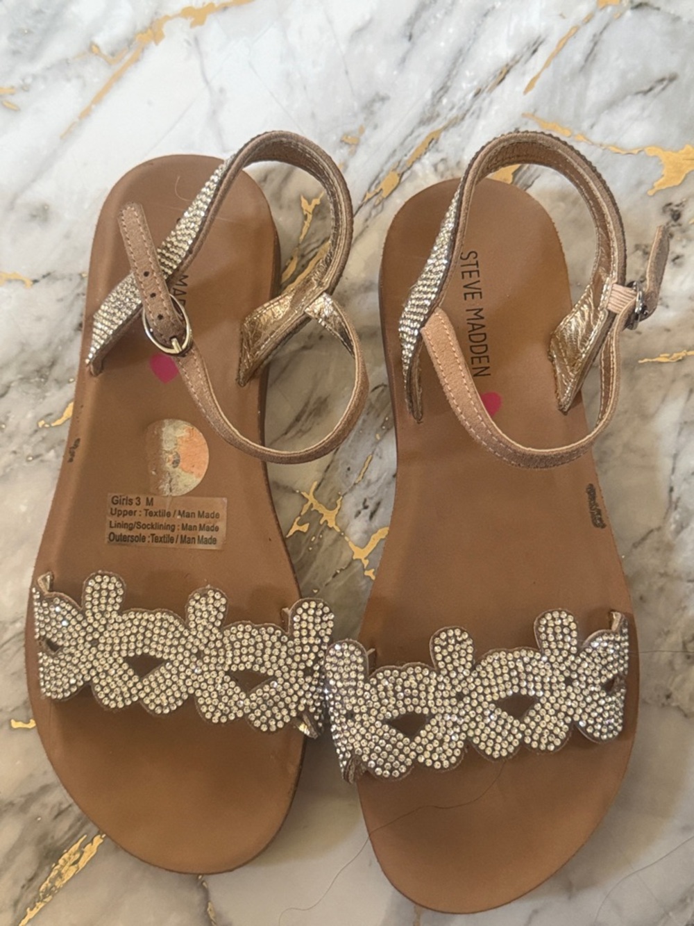 Steve Madden Silver Crystal Floral Strap Sandals